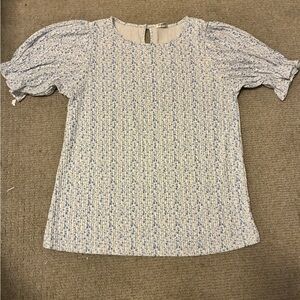 Light Blue Floral Puff-Sleeve Women’s Top